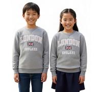 GWCC Sweat-shirt pour enfant London England Storn, 5 couleurs, bleu marine, gris, blanc cassé, blanc polaire, tailles 1 à 13 ans, avec badge en métal Union Jack