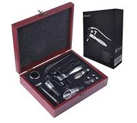 GWCLEO Tire Bouchon, Luxe Ouvre Bouteille Levier avec Boite Cadeau, Ensembles d'accessoires pour vin avec Coupe-Capsule,Aérateur,Anneaux Anti-Goutte,Bouchon et Verseur Vin,Pompe et Thermomètre à Vin