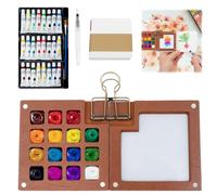 GWCYMYD Kit de voyage aquarelle de poche en bois - Mini aquarelle - 15 compartiments - 24 couleurs - Mini kit de peinture avec clip - Carnet de croquis - Palette pour peintres, artistes, étudiants
