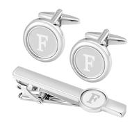 GWD Ensemble de boutons de manchette et pince à cravate en acier inoxydable avec initiale argentée pour homme - Boutons de manchette personnalisés avec lettre de l'alphabet de A à Z - Cadeau pour père, mari, 18mm, Acier inoxydable, Sans pierre précieuse