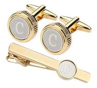 GWD Ensemble de boutons de manchette et pinces à cravate pour homme avec initiales de l'alphabet de A à Z Coffret cadeau, 0.63in, Métal, Pas de gemme