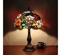 Gweat 12 pouces Vintage Pastoral Gorgeous Fleur Vitrail en Résine Style Tiffany Lampe de table lampe de chambre, Multicolore