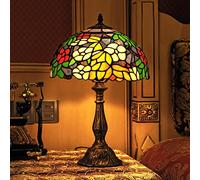 Gweat Tiffany 12-Pouce Style Pastoral Vitrail Coloré Floral Lampe De Table Lampe De Chevet
