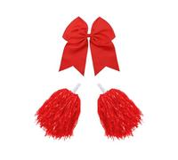 Gwezmxs Cheerleader Pompon pour Femmes, 3 Pièces, 1 Nœud & 2 Pompons, Rouge