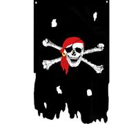 Gwezmxs Drapeau de Pirates Décoration Extérieur avec Œillets pour Fêtes Pirates/Jardin, Crâne au Foulard Rouge, 90x150cm