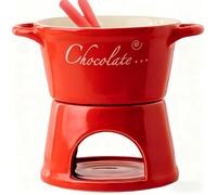 Gwezmxs Fondue au Chocolat Beurre en Céramique Set avec Bougies et 2 Fourchettes, Rouge - 300ml