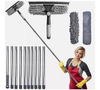 GWFBLID 3-en-1 Nettoyeur de Raclette Vitre Kit avec Manche Telescopique Brosse nettoyante Extensible Perche Télescopique Nettoyage Extensible Balai Lave vitre avec Raclette pour Panneaux Solaires
