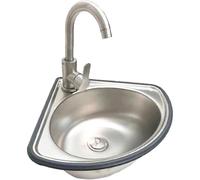 GWFBLID Evier Plonge INOX Cuisine d'angle Petit évier Mural Acier Inoxydable à Une Seule cuve Lavabo Triangulaire Petit évier d'angle pour Toilettes Salle Bain Cuisine (avec Robinet)