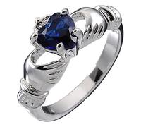 GWG Jewellery Bague d'amour Claddaghs en Argent Sterling avec Pierre Bleu Saphir en Forme De Cœur, Mains Et Couronne - 5 dans Boîte Cadeau pour Femme