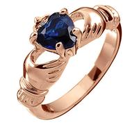GWG Jewellery Bague d'amour Claddaghs Plaqué en Or Rose 18K avec Pierre Bleu Saphir en Forme De Cœur, Mains Et Couronne - 9 dans Boîte Cadeau pour Femme