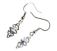GWG Jewellery Double Nœud de la Trinité Celtique Plaqué Or Blanc 18K avec Pierre Coupe Marquise Aigue-Marine Verte Bleue Boucles d’Oreilless dans Boîte Cadeau pour Femme