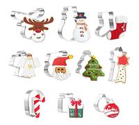 GWHOLE 10 Pcs Emporte Pièces Noël en Acier Inoxydable Moule à Biscuits Cookies Sablés Patisserie Decoupoir en Forme Père Noël, Flocon de Neige, Arbre de Noël, Canne, Ange, Bas de Noël, Renne
