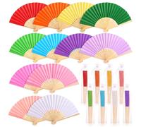 GWHOLE 12 Pcs Éventail Mariage Coloré avec 12 Pochettes Organza, Éventail Pliant en Papier et Bambou pour Invités, Cadeau Baptême Communion Anniversaire Fête Été, Décoration DIY - 12 Couleurs Macaron