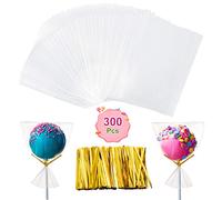 GWHOLE 300 Pcs Sac de Sucette Bonbons Mariage Halloween Noël Sachet Cellophane Transparent Emballage + 300pcs Liens Torsadés