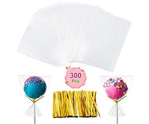 GWHOLE 300 Pcs Sac de Sucette Bonbons Mariage Halloween Noël Sachet Cellophane Transparent Emballage + 300pcs Liens Torsadés