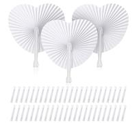 GWHOLE 48 Pièces Eventail Mariage Blanc, Eventail Papier Pliant en Forme de Cœur, Cadeau Invités Mariage, Lot de Ventilateurs à Main pour Baptême, Fête, Église, Décoration DIY (24,5 x 22 cm)