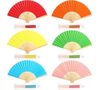 GWHOLE 6 Pcs Eventail Mariage Coloré avec 6 Pochettes Organza Éventail Pliant en Papier et Bambou pour Invités, Cadeau Baptême Communion Anniversaire Fête Été, Décoration DIY - 6 Couleurs Macaron