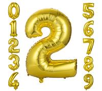 GWHOLE Ballon Géant 86 cm Ballons Gonflable Anniversaire Décoration Or Doré Chiffre 2
