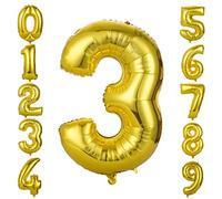GWHOLE Ballon Géant 86 cm Ballons Gonflable Anniversaire Décoration Or Doré Chiffre 3