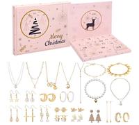 GWHOLE Calendrier de l'Avent 2025 Bijoux de Noël 24 Surprises Calendrier de l'Avent Bijoux Coffret Boucles d'Oreilles Colliers Bracelets Bagues en Alliage Cadeau DIY Femmes Filles Ado - Or