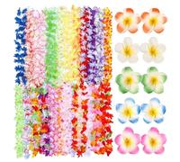 GWHOLE Collier Fleurs Hawaien 40Pcs Collier de Fleurs Hawaienne Collier Hawaien Fleurs 30Pcs Collier Fleur Tahitien avec 10Pcs Épingles à Fleurs Decoration Anniversaire Tropical Deco Hawaienne