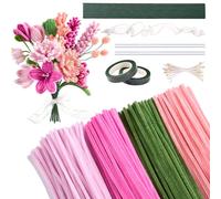 GWHOLE Fil Chenille Rose Kit de Fabrication de Fleurs en Pipe Cleaners 200 PCS Lot de Chenilles avec Tiges, Fil et Ruban Adhésif pour Artisanat et Loisirs Créatif