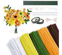 GWHOLE Fil Chenille Tournesol Kit de Fabrication de Fleurs en Cure Pipes 200 PCS 5 Couleurs avec Tiges Florales et Accessoires pour Bricolage Artisanat et Loisirs Créatifs