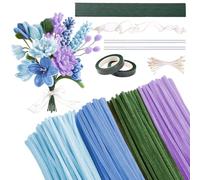 GWHOLE Fil Chenille Violet et Bleu Kit de Fabrication de Fleurs en Cure Pipes 200 PCS 4 Couleurs avec Tiges Florales et Accessoires pour Bricolage Artisanat et Loisirs Créatifs