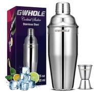 GWHOLE Kit Shaker à Cocktail en INOX 750ml avec Filtre Interne, Doseur à Double Mesure (1/2 et 1 oz) Shaker à Cocktail Professionnel Bar et Maison, Anti-Fuite et Durable
