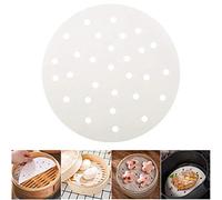 GWHOLE Lot de 100 feuilles de papier rond pour friteuse, 18 cm de diamètre avec trous pour cuisson à la vapeur, papier de cuisson antiadhésif, 18 cm
