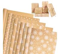 GWHOLE Papier Cadeau Rouleau 43cm×15m Rouleau Papier Cadeau Noel 80g Papier Kraft Durable Equipé de Deux Fils de Coton de Cinq Mètres Pour Emballage Cadeaux, DIY, Noël, Décoration