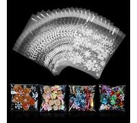 GWHOLE Sachet Plastique Transparent Lot de 100 Sachets Transparents pour Biscuits Sachet Transparent avec motif Flocons de Neige Sachets autocollants pour biscuits de Noël pour Fête Noël 10 * 10+3 cm