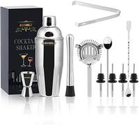 GWHOLE Shaker Cocktail INOX 11 Pièces Kit Cocktail Professionnel avec Doseur, Passoire, Cuillère, Pilon, Verseur et Pince à Glace pour Barmans, DIY à la Maison, Cadeaux