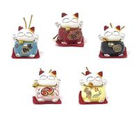 Gwill Maneki Neko - Lot de 5 chats porte-bonheur japonais - Symbole du bonheur et de la paix, de la richesse, de la santé, de l'argent riche