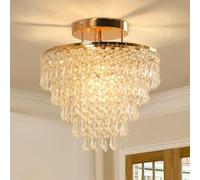 GWJKG 11,8 "Crystal Chandelier Crystal Flush Mount Plafond Light 5 Tiers Tobs de Pluie Éclairage de Pendentif en Cristal pour la Chambre Halway Living Room E26 Base (1-Gold)