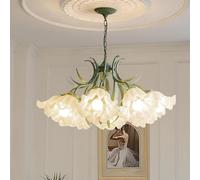 GWJKG 5 lumières Green Flower Chandelier Spoutnik Blanc Milk en Verre de Verre pour Salle à Manger Grand Nordique Farmhouse Plafond Pendant Light for Living Room Girls Bedroom Kitchen Island (8