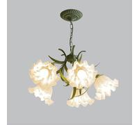 GWJKG 5 lumières Green Flower Chandelier Spoutnik Blanc Milk en Verre pour Salle à Manger Grand Nordique Farmhouse Plafond Pendant Light for Living Room Girls Bedroom Kitchen Island (5 lumières)