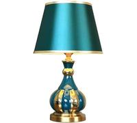 GWJKG Bedside Ceramic Fabric Lampshade Desk Light Nightstand Lamp Eye Protection Table Lamps for Living Room (Color Blue, Size : Remote Control Switch)