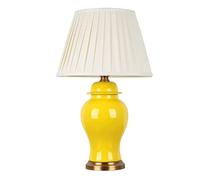 GWJKG Ceramic Bedside Lamp Jingdezhen Glazed Study Reading Light Bedroom Table Lamps for Living Room (Color Yellow, Size : Push Button Switch)