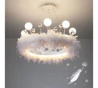 GWJKG Chandelier en Plumes pour Chambre à Coucher de Lait Blanc Globe dalmable Pendentif LED Light Princesse Crown Chandelier pour Filles Chambre Ronde Lampe à Suspension Moderne pour Enfants