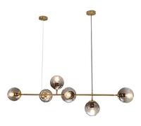 GWJKG Chandeliers Globe Globe Chandelier Éclairage 6-Light Gold Mid Century Chandelier Metal Plafond Pendant Light avec Une Teinte de Balle en Verre pour Le Salon Farmhouse -Smoke Grey, 4-Light