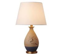 GWJKG Chinese Style Ceramic Bedside Fabric Lampshade Nightstand Bedroom Office Decoration Lamp Table Lamps for Living Room (Size : A)