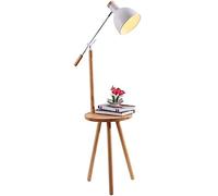 GWJKG Corner Adjustable Tripod Bedroom Standing Lamp with Wood Tray, USB Port, Pedal Switches, Light Floor Lamps for Living Room Color :