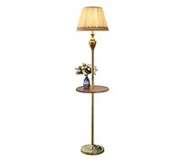 GWJKG Corner American Metal with Wood Shelves Bedroom Fabric Lampshade Standing Lamp Study Reading Light Floor Lamps for Living Room