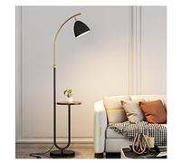 GWJKG Corner Iron with Wood Table, Bedroom Marble Base Standing Adjustable Lamp Head Light Floor Lamps for Living Room Color Gold,