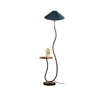 GWJKG Corner Nordic Iron Lamp with Wood Table Standing Light Marble Base Fabric Lampshade Bedroom Floor Lamps for Living Room Color B, Si