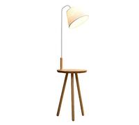 GWJKG Corner with Shelf Lights Wooden Tripod Base and Fabric Lampshade Reading Lamp Standing Floor Lamps for Living Room Color White,
