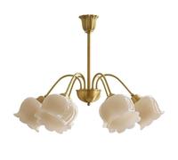 GWJKG Fleur New Creative Decoration Chandelier Girl Bedroom Antique Copper Milky White Plafond Plafouier luminaire Nordic Petals Vintage Gold Pendant for Entry Haltor Living Room (6 Light)