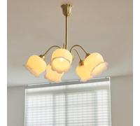 GWJKG Fleur New Creative Decoration Chandelier Girl Bedroom Antique Copper Milky White Plafond Plafouier luminaire Nordic Petals Vintage Gold Pendant for Entry Haltor Living Room (5 Light)