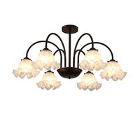 GWJKG Grand en Verre de Lait en Verre Floral français Chandelier à l'huile frottée en Bronze Mid siècle Semi Flush Plafond plafonnier Light Chandroom Chandelier pour Salon Table à Manger